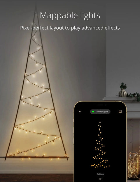 Light Tree App Controlled Black Wire Door Mounting Christmas Tree Indoor and Outdoor Smart Home Lighting Decoration, Multicolor, 70 RGB and White LED, 6.5Ft