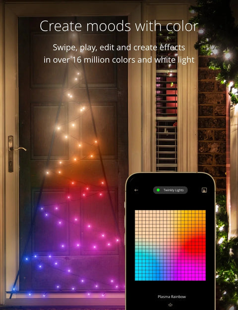 Light Tree App Controlled Black Wire Door Mounting Christmas Tree Indoor and Outdoor Smart Home Lighting Decoration, Multicolor, 70 RGB and White LED, 6.5Ft