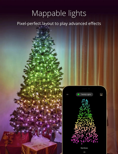 Strings App Controlled Green Wire Christmas Light String Indoor and Outdoor Smart Home Lighting Decoration, Multicolor, 100 RGB LED, 26.2Ft