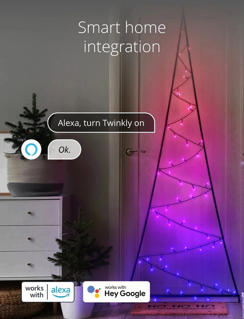 Light Tree App Controlled Black Wire Door Mounting Christmas Tree Indoor and Outdoor Smart Home Lighting Decoration, Multicolor, 70 RGB and White LED, 6.5Ft